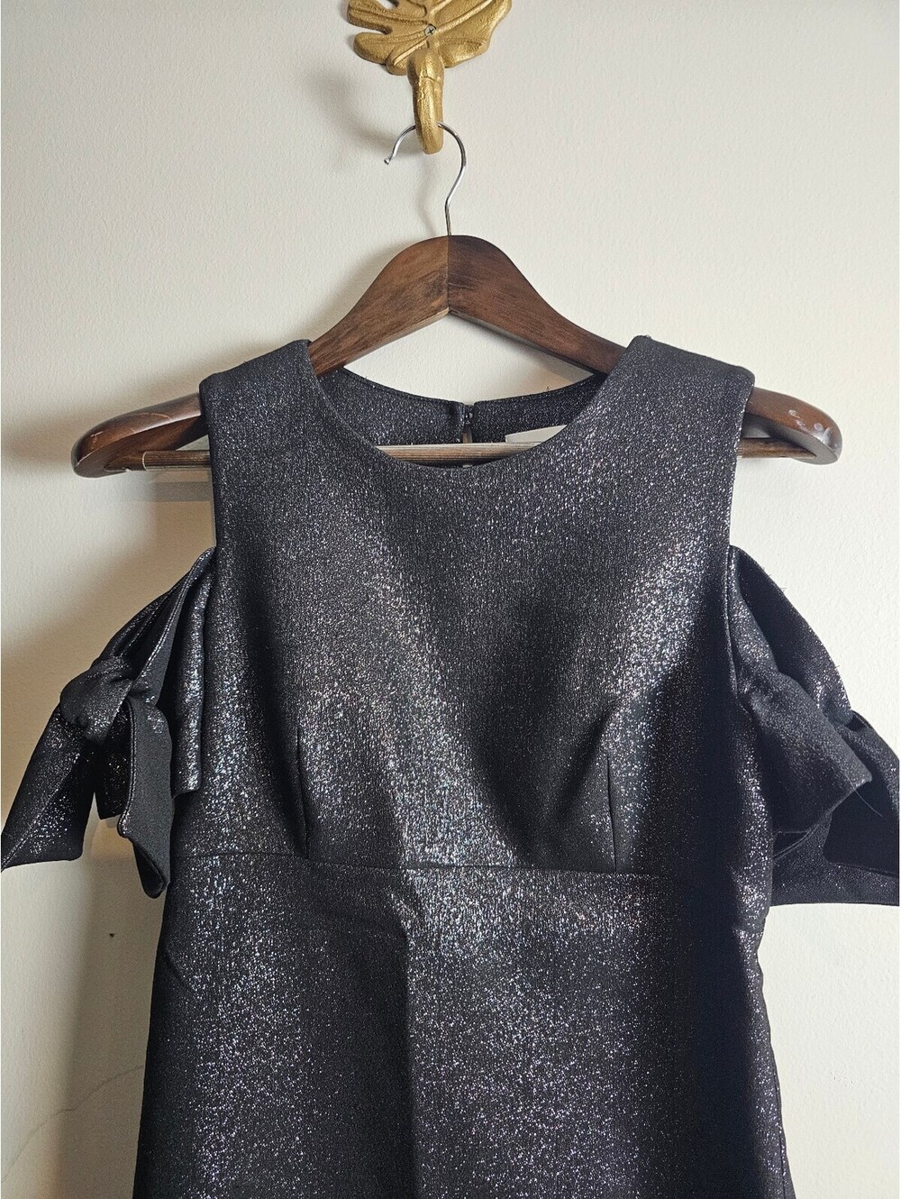 Milly Dress Black Womens 4 Stretchy Off Shoulder Sparkle